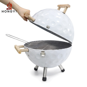 Parrilla portátil redonda de carbón Hongyi, de acero galvanizado, para acampar al aire libre, con tapa y asas de madera. - Product Image 1