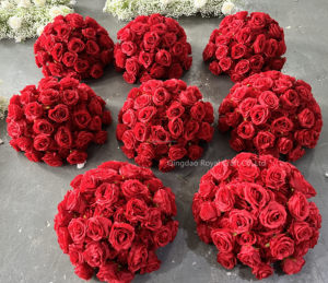 Ramo de Flores Artificiales de Hortensia de Seda, Decoración para Bodas, Centro de Mesa Artificial para Bodas, Bola de Flores de Rosas Rojas - Product Image 1