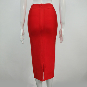 Vente chaude rouge noir blanc dos fendu Sexy taille haute dames femmes crayon jupe mi-longue avec ceinture - Product Image 3