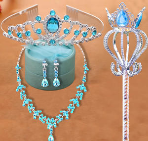 Ensemble de bijoux pour fille princesse de fête, 3 pièces, couronne de cheveux en strass colorée, sceptre, collier, boucles d'oreilles, pour anniversaire - Product Image 1