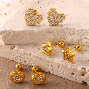 Floral Stud <b>Earrings</b> Gold Plated Crystal Inlay Stainless Steel <b>Post</b> Gift Jewelry For Women Fashion Accessory - Product Image 3