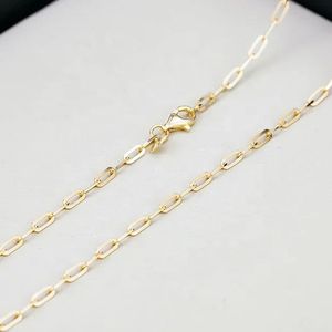 Xinfly Luxury Jewelry Brand 2.2mm Wide Dainty 18k Pure Solid Gold Waterproof Paper Clip Link <b>Chain</b> Choker Necklace <b>Men</b> Women - Product Image 2