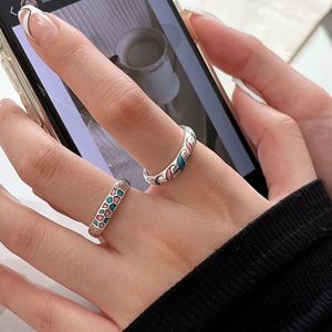 Silver Ruitai S925 Sterling Silver Geometric Enamel <b>Open</b> <b>Ring</b> Minimalist Style For Women Everyday Wear - Product Image 3