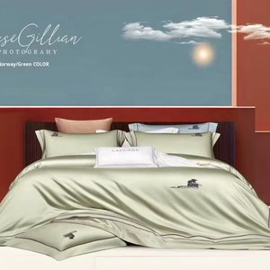 Double-Faced Long Staple Egyptian Cotton Four-Piece Satin High-End Luxury Duvet Cover <strong>Set</strong> King Breathable Eco-Friendly - Product Image 6