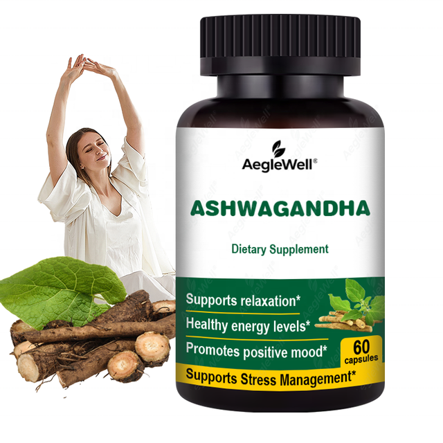 OEM ODM AegleWell Pure Ashwagandha Root Extract Capsules for Stress Management, Relaxation, Balanced Energy & Positive Mood