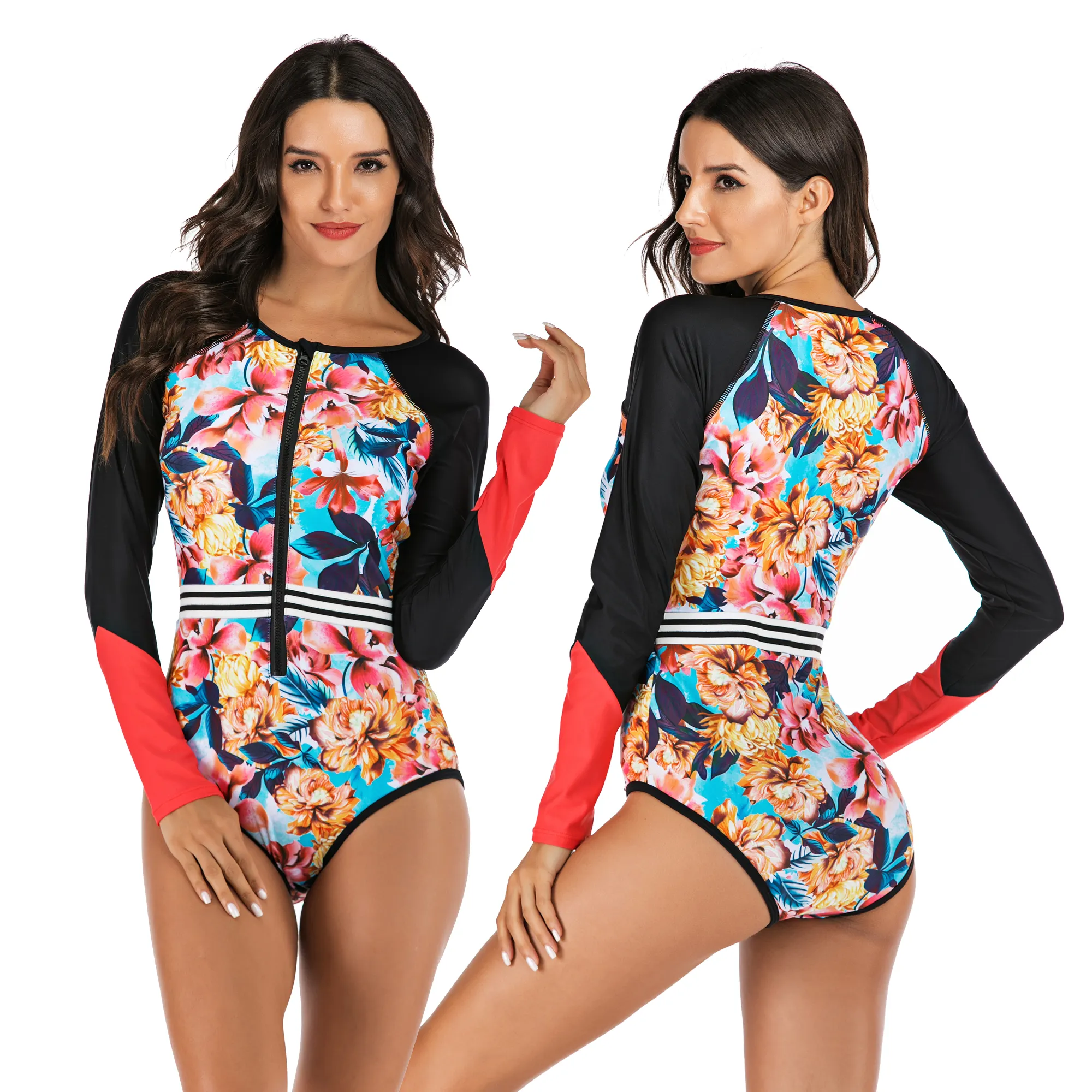 Maillot de bain une pièce à manches longues, imprimé floral, personnalisé, pour plongée, Surf, pour femmes, tendance