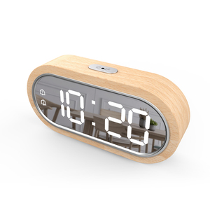 Espelho de madeira Despertador LED Digital Snooze Termômetro Higrômetro Carregador USB Medidor de umidade Temperatura Despertador eletrônico