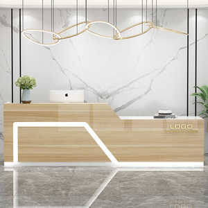 Meuble de réception en bois personnalisable, couleur au choix, pour salon de beauté, spa, <span class=keywords><strong>comptoir</strong></span> de réception en forme de L avec LED, vente chaude - Product Image 4