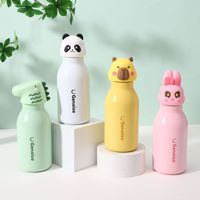 Bouteille d'eau isotherme personnalisée en acier inoxydable 304 de 450 ml pour enfants avec couvercle en PVC motif animal et paille en silicone anti-fuite