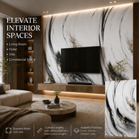 Panel de Pared de PVC con Efecto Mármol Negro, Blanco y Dorado MORLENX, Alto Brillo, Fácil de Limpiar, para Decoración de Vestíbulos