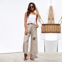 Las mujeres de algodón Casual ropa de cintura alta de verano otoño pantalones de pierna ancha pantalones sueltos pantalones con cinturón