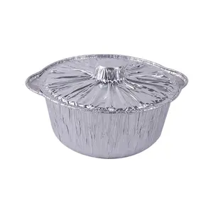 Contenitore resistente in alluminio resistente piatto caldo argento cibo monouso coperchio in alluminio con manico