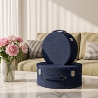 Caja de Almacenamiento de Ropa Portátil Semicircular de Tela Azul Denim, Gran Capacidad, Decorativa