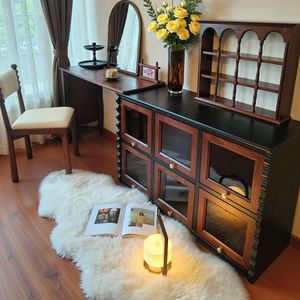 French Vintage Style Dressing <b>Table</b> With Chest Of Drawers Chocolate Ash Wood Solid Wood Bedroom Storage <b>Makeup</b> Vanity - Product Image 2