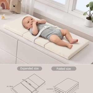 Portable Waterproof Baby Changing <b>Pad</b> With Safety Belt For Newborns White Pu Material Soft <b>Cushion</b> Easy To Clean - Product Image 2