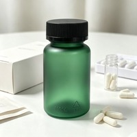 Bouteille en plastique PET vert mat de 100 cc avec bouchon à vis côtelé, conteneur cylindrique pour emballage d'échantillons cosmétiques solides en poudre ou en capsules