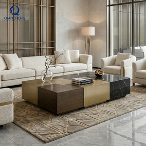 Mesa de Centro Modular de Lujo, Estilo Italiano, con Diseño de Rompecabezas, para Sala de Estar Moderna, en Mármol y Metal - Product Image 4