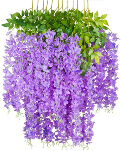 Guirnaldas de flores artificiales de eucalipto, gloria de la mañana y violetas de seda para decoración de pared en el hogar, bodas, patios exteriores. - Product Image 3
