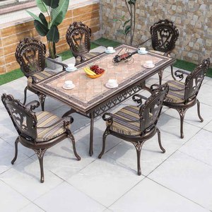 Ensemble de jardin moderne en aluminium moulé pour l'extérieur, 6 places, table et chaises de salle à manger durables résistantes aux UV pour la cour, l'hôtel - Product Image 3