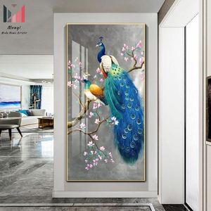 <span class=keywords><strong>Cuadros</strong></span> de arte de pavo real para pared, carteles de porcelana de cristal <span class=keywords><strong>con</strong></span> marco abstracto de lujo para decoración del hogar y la sala de estar - Product Image 3
