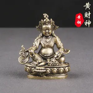 Retro Brass Yellow God of Wealth Desktop Ornaments Tibetan Religious Buddha Statue Crafts Ornaments for God Collection Wholesale