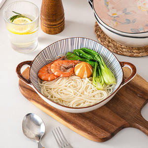 Bol à nouilles <span class=keywords><strong>Ramen</strong></span> japonais fait à la main, salade en céramique bol à soupe à pâtes avec poignée cuisine Restaurant vaisselle bol à micro-ondes - Product Image 3