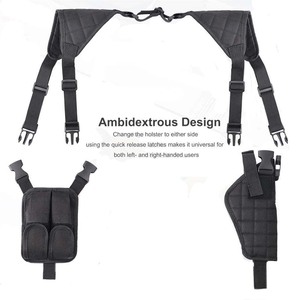 Funda táctica universal negra oculta para pistola con correa de hombro y 2 bolsillos para cargadores - Product Image 2