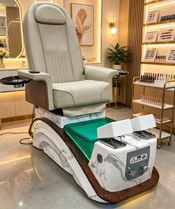 Fauteuil de pédicure de luxe beige avec lumière LED, bain de pieds spa, siège inclinable, système de jets sans tuyauterie, fonction massage et chauffage, pour salon de SPA - Product Image 6
