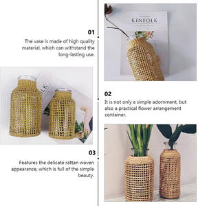 Jarrón de cristal de cáñamo para el hogar, florero de mimbre Rural tejido de lino para jardín - Product Image 4