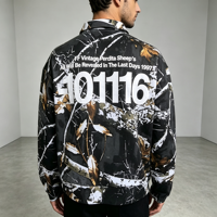 Polo thermique camouflage sérigraphié rétro à boutons en molleton bouclette 360 grammes style streetwear