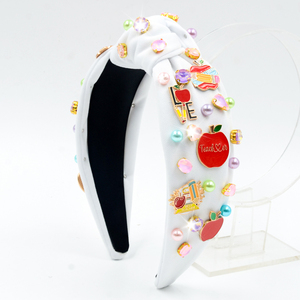 Nueva <span class=keywords><strong>Diadema</strong></span> de Tela de Alta Calidad para el Regreso a Clases, 13 CM, con Perlas y Diamantes de Imitación, Accesorio de Aleación con Diseño de Manzana, Accesorios Personalizados para el Cabello - Product Image 3