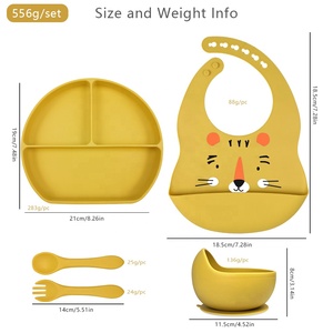 Juego de alimentación de silicona para bebé, plato de succión impreso, tazón, cuchara, platos de bebé, logotipo personalizado, 5 uds., listo para enviar - Product Image 5