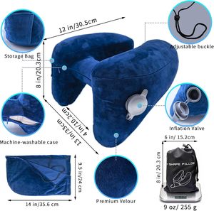 Almohada inflable para el cuello con soporte multidireccional perfecto, almohada de viaje con capucha. - Product Image 4