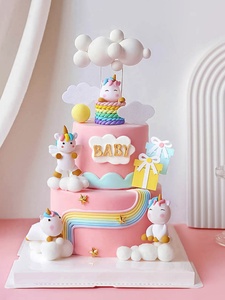 Decoración para Pasteles, Adornos para Pasteles <span class=keywords><strong>de</strong></span> Cumpleaños para Niños, Lindos Unicornios, Cestas, Nubes, Globos, Lazos - Product Image 3