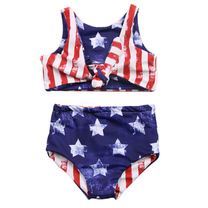 Conjunto de bikini estampado reversible Trajes de baño de dos piezas de verano Niñas Bebé Patrón del 4 de julio - Product Image 3