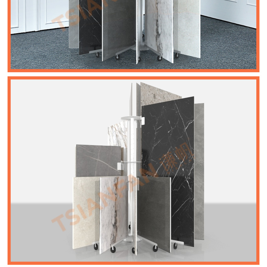 Tsianfan Circular Panel Floor Of Rail Stone Display Format Granite Marble Slab Frame Rotating Round Porcelain Tile Display Stand