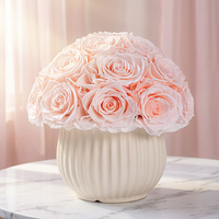 Cadeau de graduation de luxe personnalisé, décoration de table de bureau à domicile, fleurs en forme de dôme, roses naturelles préservées dans un vase rond en porcelaine