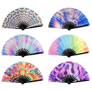 Ventiladores de mano de bambú vibrantes para hombres, ventiladores plegables coloridos Rave, regalos decorativos festivos para Navidad y baile de fiesta - Product Image 2