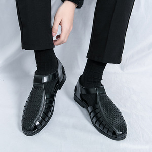 Nouveaux modèles de sandales et claquettes pour homme de haute qualité, authentiques, à brides croisées, avec bande élastique, style sportif, en cuir de vachette noir, mode printemps-été - Product Image 6