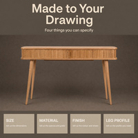 Console à cannelures avec tiroirs en bois massif, table d'entrée étroite à façade nervurée, meuble de rangement moderne, décoration de couloir
