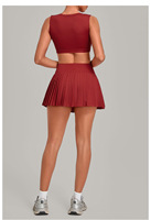 Ensemble de vêtements de sport pour femmes, 2 pièces, hauts courts ajustés et jupe plissée taille haute avec short intégré, tenue de tennis, ensemble de yoga, vêtements de fitness