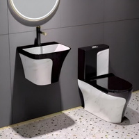 Ensemble WC monobloc de luxe moderne sur pied avec chasse double, lavabo en céramique écologique et réservoir encastré