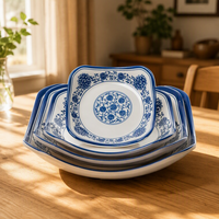 Ensemble d'assiettes à dîner de restaurant chinois à imprimé orchidée, nouvel ensemble d'assiettes en mélamine bleue