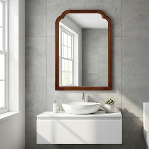 Black Walnut Color 20x30 Solid Wood Frame Rounded <b>Corner</b> Decorative Mirror For <b>Bedroom</b> Bathroom Living Room Entryway - Product Image 4