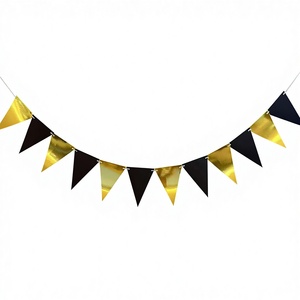 Guirlande de fanions en papier à rayures ondulées dorées et argentées de 6 pieds, bannière bleue, rose et noire pour événements festifs et décorations de fond - Product Image 5
