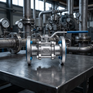 Vanne à boisseau sphérique à levier en acier inoxydable CF8M à trois pièces à brides, passage plein, classe 300 ANSI, pour l'industrie chimique et pétrolière - Product Image 3