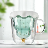 Gobelet à café en verre borosilicate à double paroi, résistant à la chaleur, design arbre de Noël, 300 ml, compatible micro-ondes et lave-vaisselle