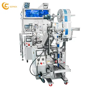 Embalagem automática de pirâmide, equipamento de embalagem de saquinhas de chá com etiquetas e cordas