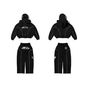 Ensemble de survêtement <span class=keywords><strong>Ninja</strong></span> avec capuchon personnalisé, sweat-shirt streetwear noir uni, lourd, fermeture éclair, 300GSM pour hommes - Product Image 5