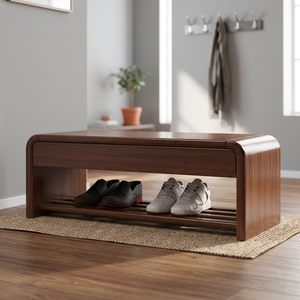 Modern Wood Entryway Bench <b>with</b> <b>Storage</b> Shelf for Home Living Room Furniture - Product Image 1